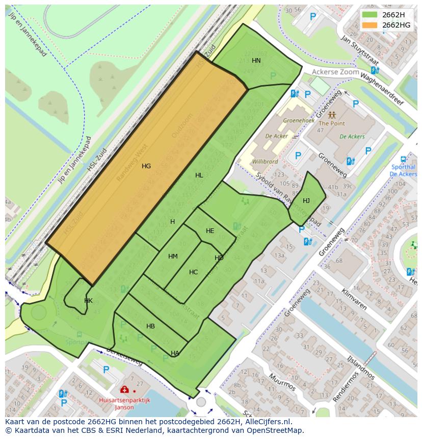 Afbeelding van het postcodegebied 2662 HG op de kaart.