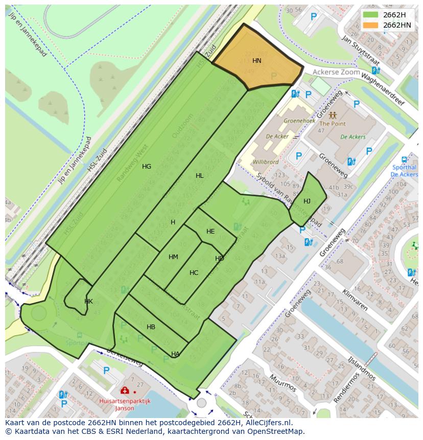 Afbeelding van het postcodegebied 2662 HN op de kaart.