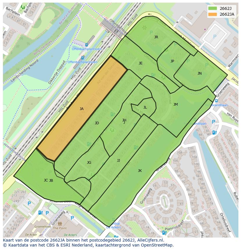 Afbeelding van het postcodegebied 2662 JA op de kaart.