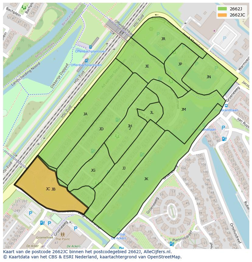 Afbeelding van het postcodegebied 2662 JC op de kaart.