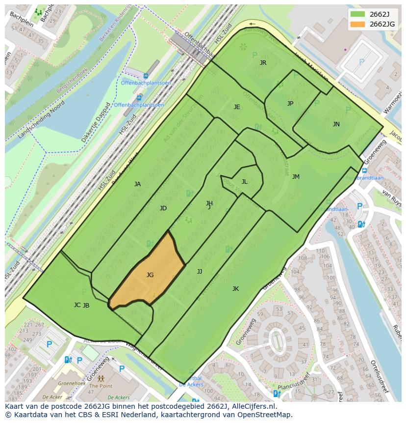 Afbeelding van het postcodegebied 2662 JG op de kaart.