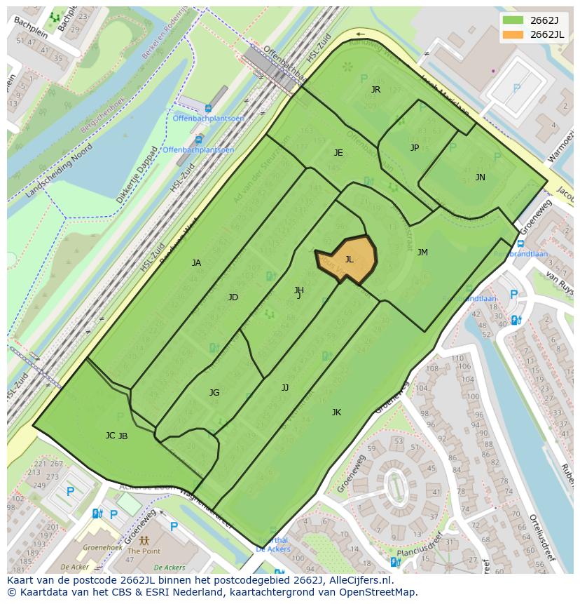 Afbeelding van het postcodegebied 2662 JL op de kaart.