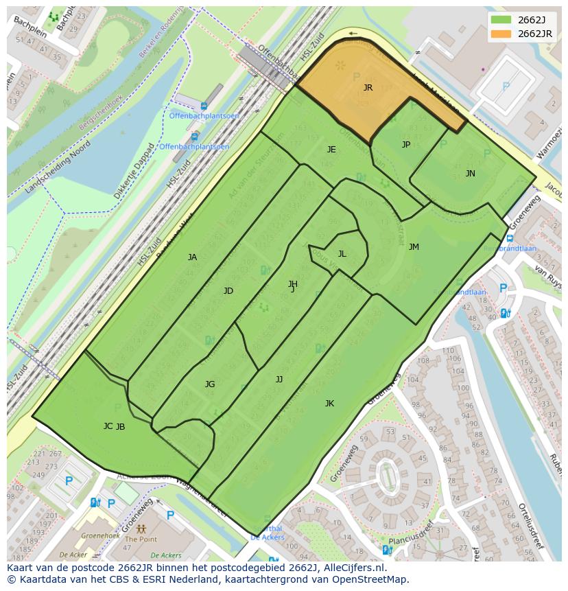 Afbeelding van het postcodegebied 2662 JR op de kaart.