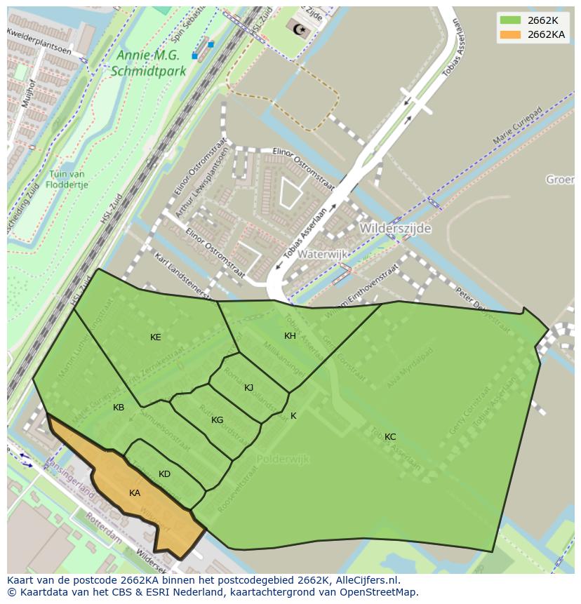 Afbeelding van het postcodegebied 2662 KA op de kaart.