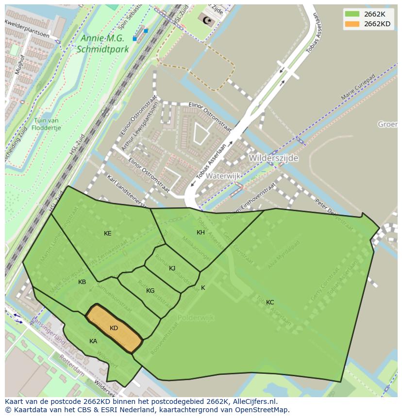 Afbeelding van het postcodegebied 2662 KD op de kaart.
