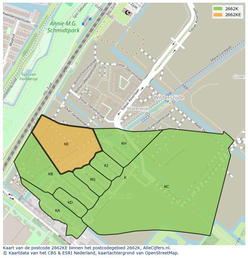 Afbeelding van het postcodegebied 2662 KE op de kaart.