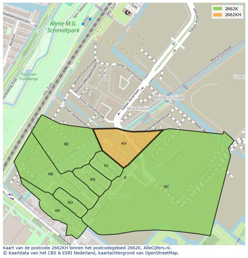 Afbeelding van het postcodegebied 2662 KH op de kaart.