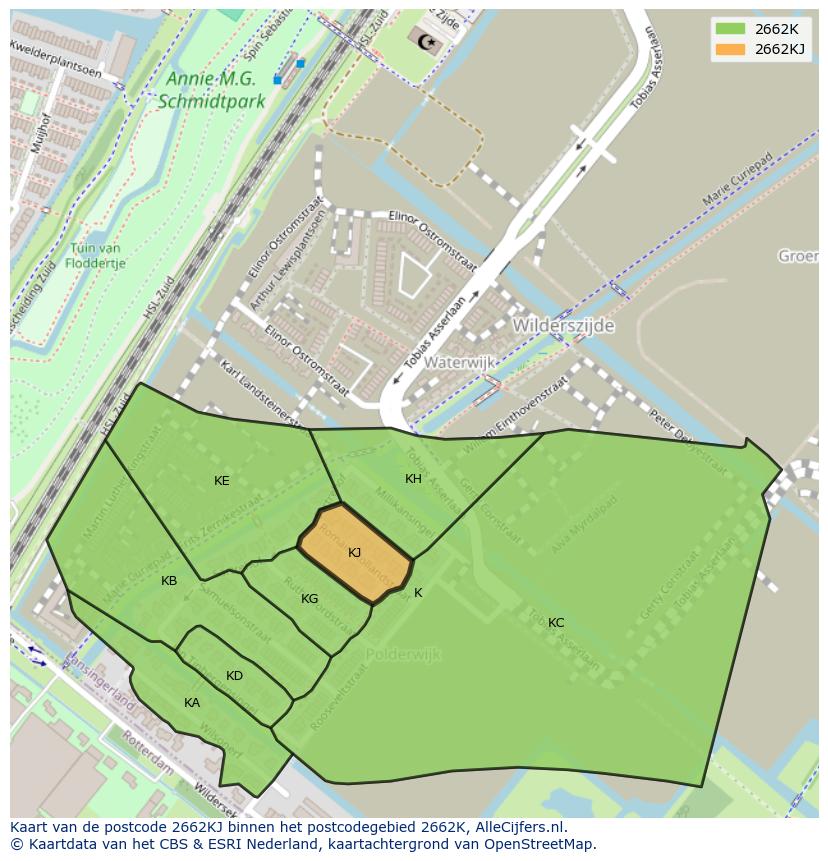 Afbeelding van het postcodegebied 2662 KJ op de kaart.