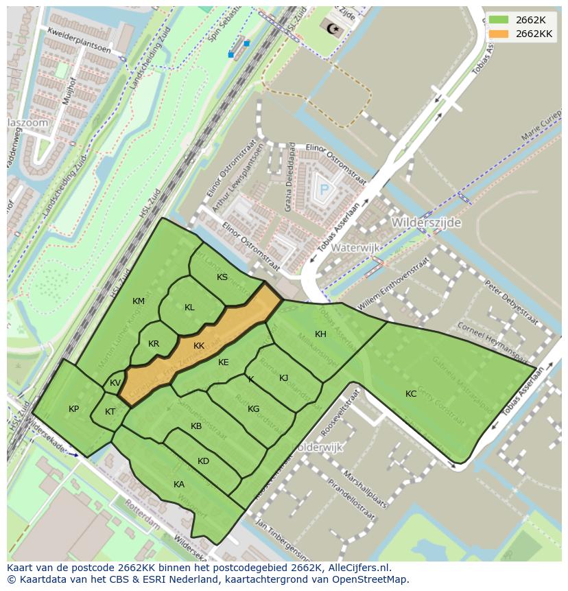 Afbeelding van het postcodegebied 2662 KK op de kaart.