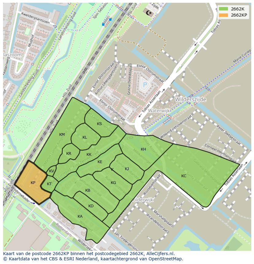 Afbeelding van het postcodegebied 2662 KP op de kaart.
