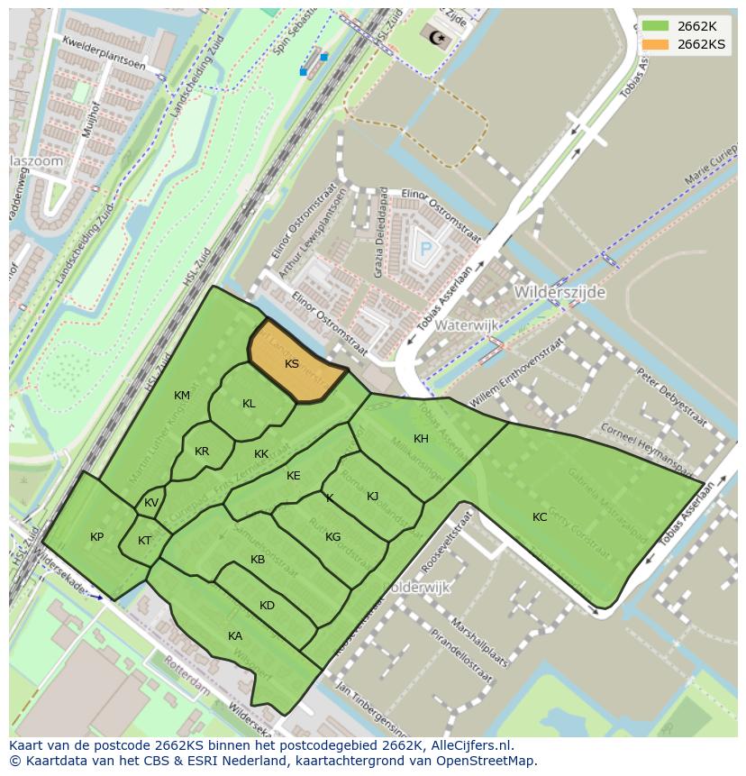 Afbeelding van het postcodegebied 2662 KS op de kaart.