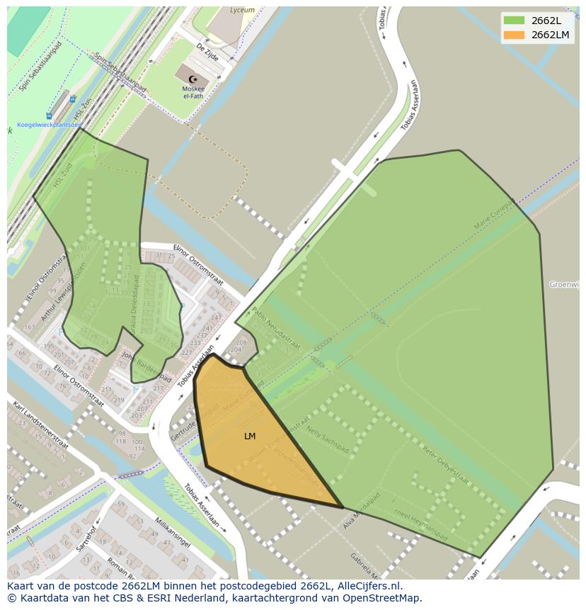 Afbeelding van het postcodegebied 2662 LM op de kaart.