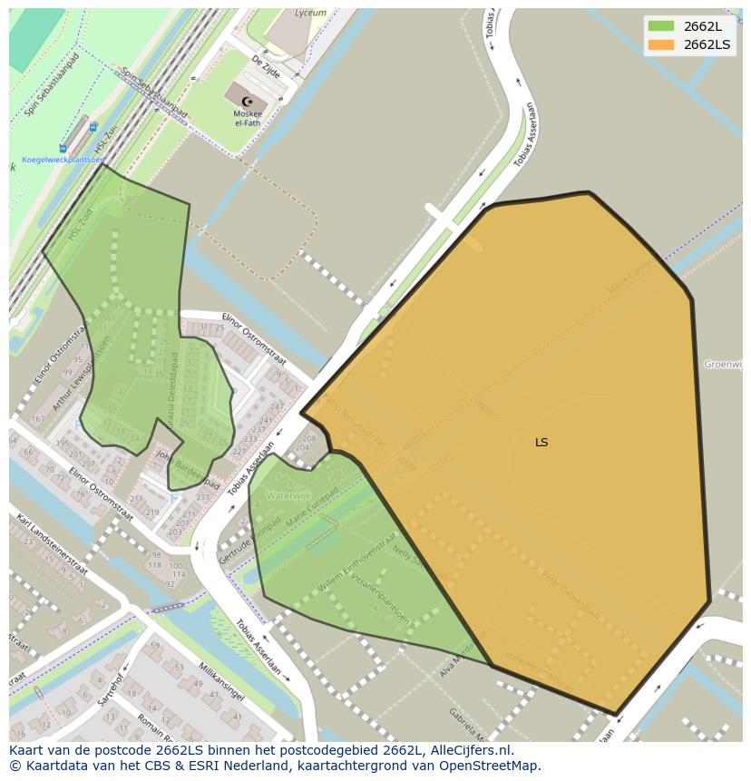 Afbeelding van het postcodegebied 2662 LS op de kaart.