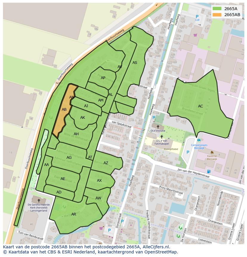Afbeelding van het postcodegebied 2665 AB op de kaart.