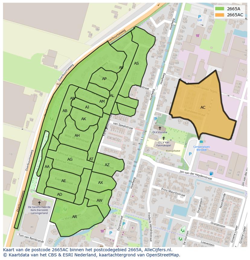Afbeelding van het postcodegebied 2665 AC op de kaart.