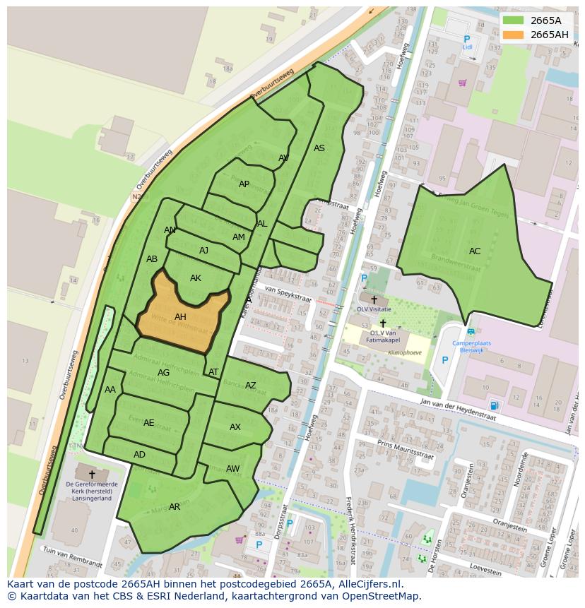 Afbeelding van het postcodegebied 2665 AH op de kaart.