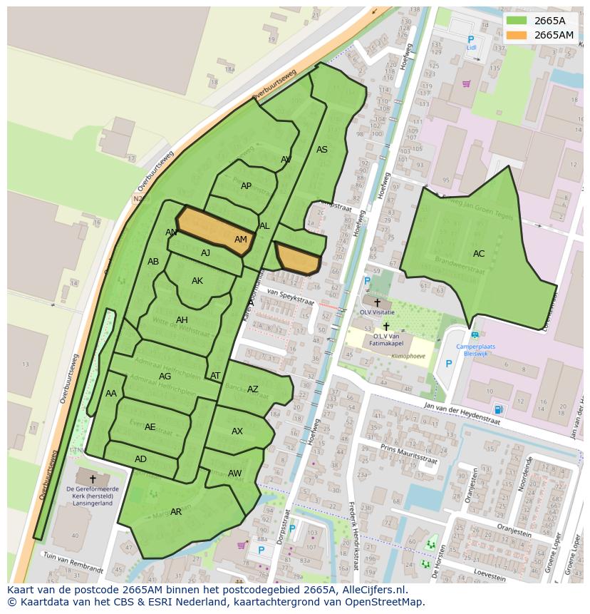 Afbeelding van het postcodegebied 2665 AM op de kaart.