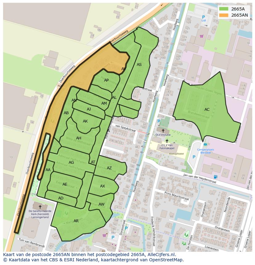 Afbeelding van het postcodegebied 2665 AN op de kaart.