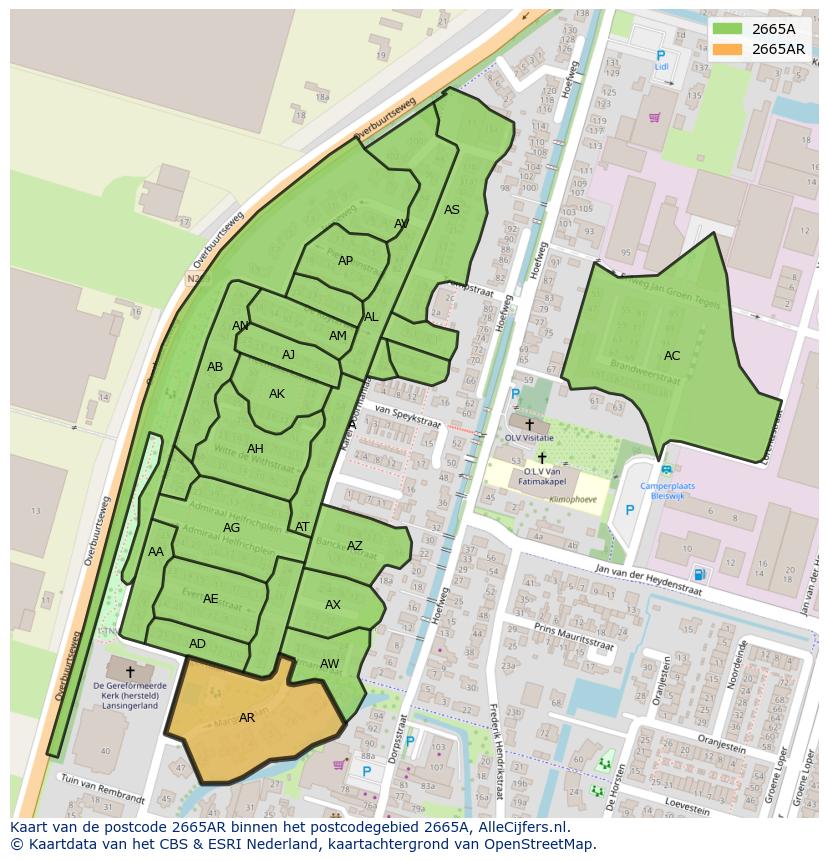 Afbeelding van het postcodegebied 2665 AR op de kaart.