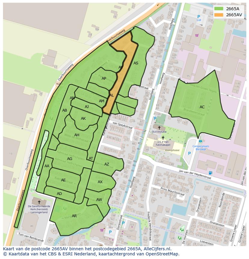 Afbeelding van het postcodegebied 2665 AV op de kaart.
