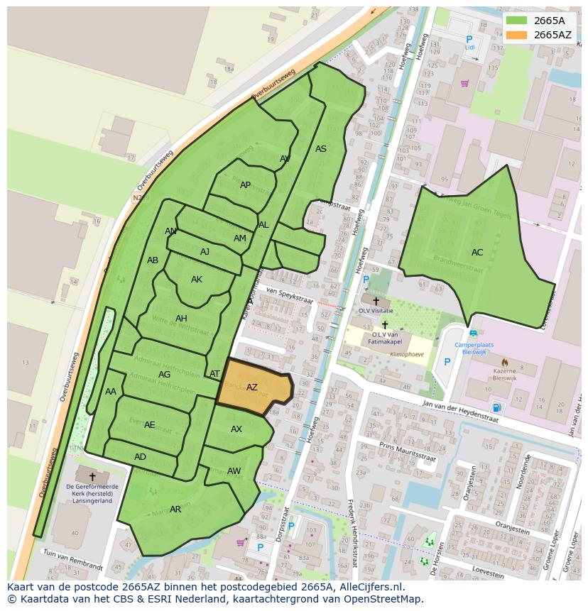 Afbeelding van het postcodegebied 2665 AZ op de kaart.