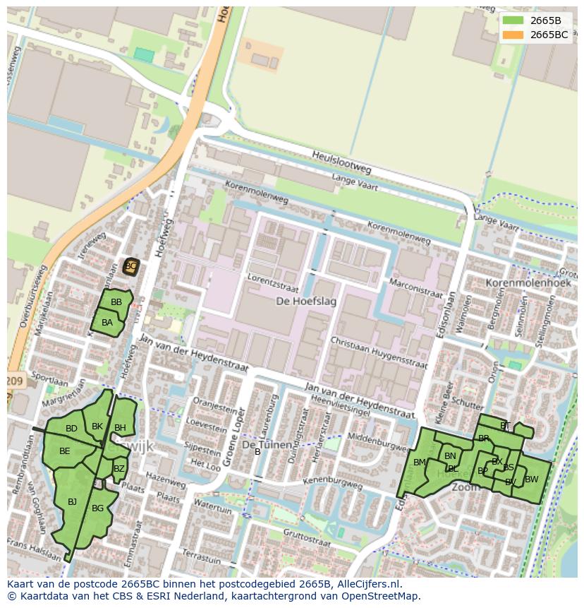 Afbeelding van het postcodegebied 2665 BC op de kaart.