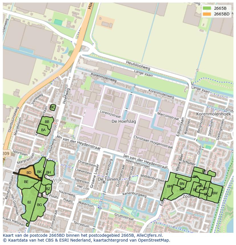 Afbeelding van het postcodegebied 2665 BD op de kaart.