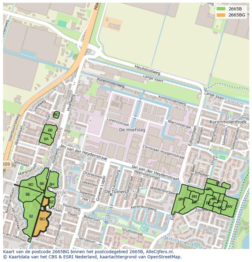 Afbeelding van het postcodegebied 2665 BG op de kaart.