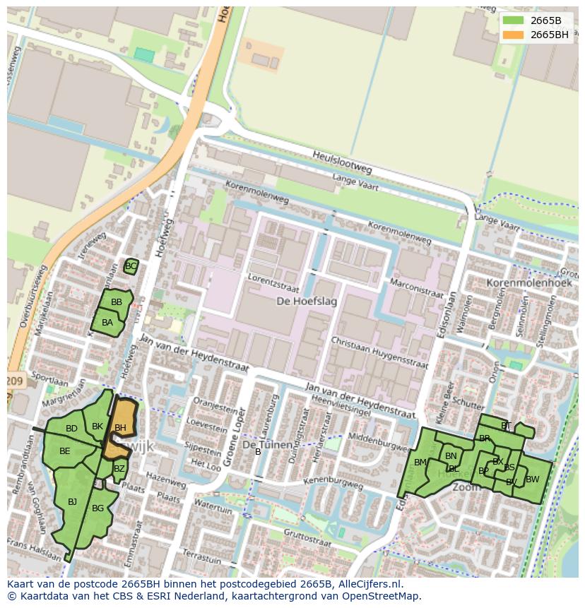 Afbeelding van het postcodegebied 2665 BH op de kaart.