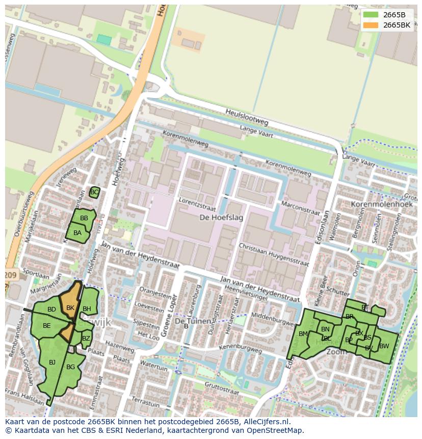 Afbeelding van het postcodegebied 2665 BK op de kaart.