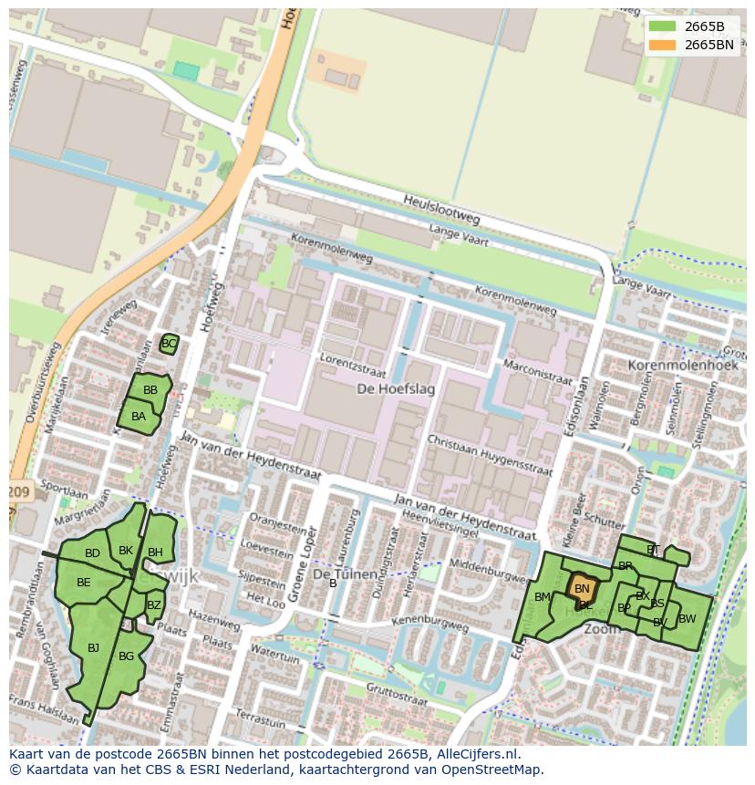 Afbeelding van het postcodegebied 2665 BN op de kaart.