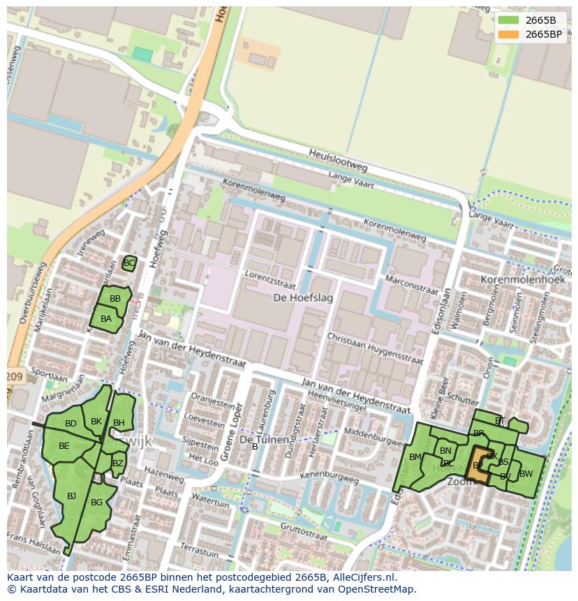 Afbeelding van het postcodegebied 2665 BP op de kaart.