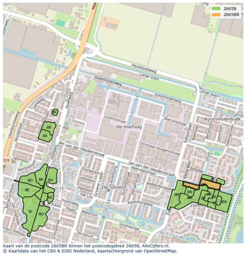 Afbeelding van het postcodegebied 2665 BR op de kaart.