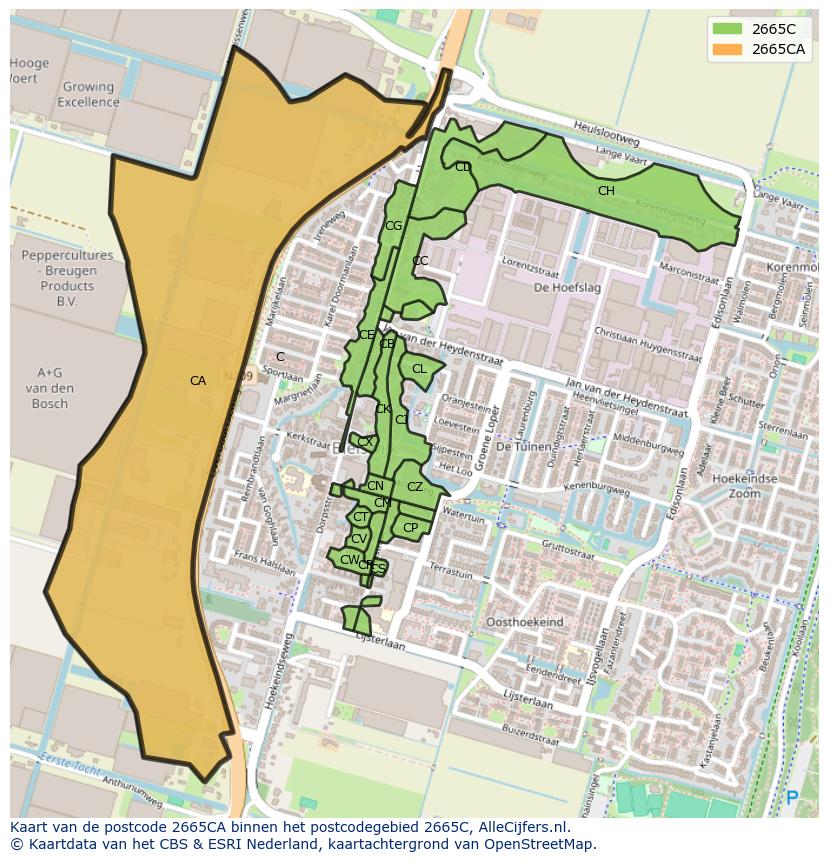 Afbeelding van het postcodegebied 2665 CA op de kaart.