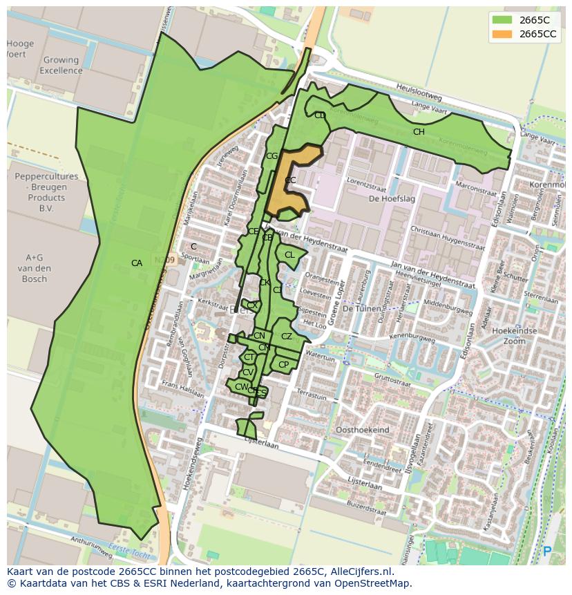 Afbeelding van het postcodegebied 2665 CC op de kaart.
