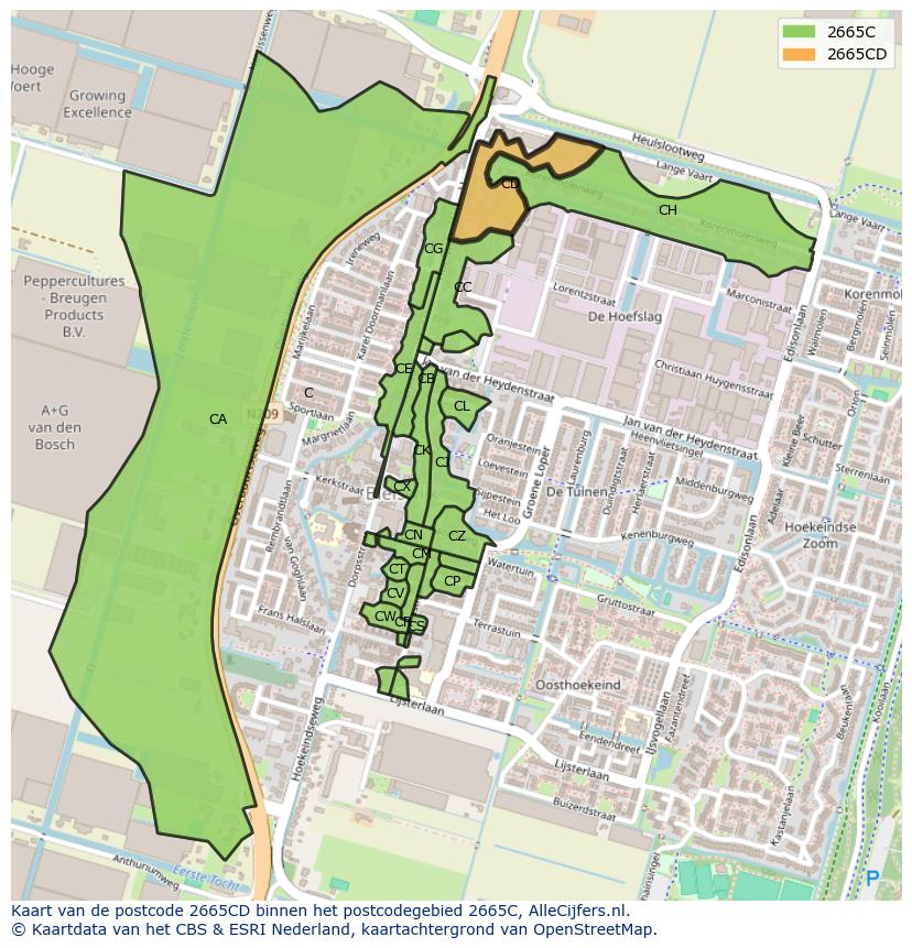 Afbeelding van het postcodegebied 2665 CD op de kaart.
