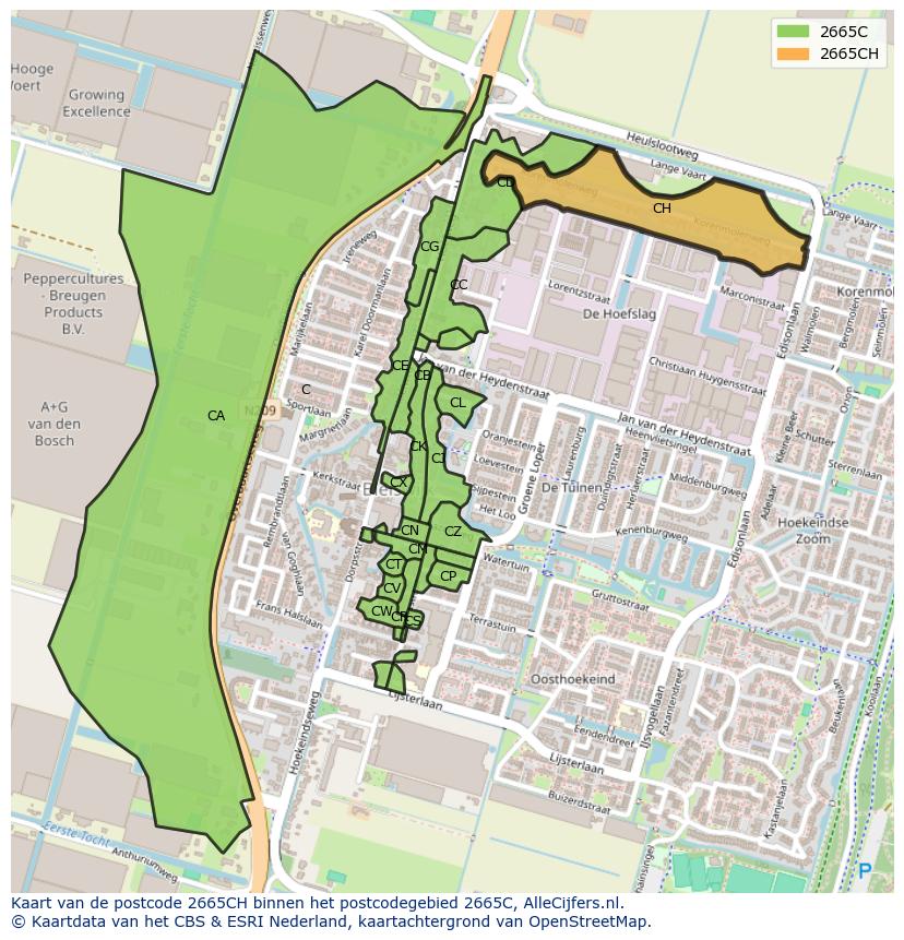 Afbeelding van het postcodegebied 2665 CH op de kaart.
