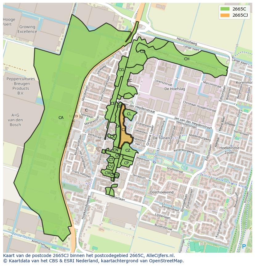Afbeelding van het postcodegebied 2665 CJ op de kaart.