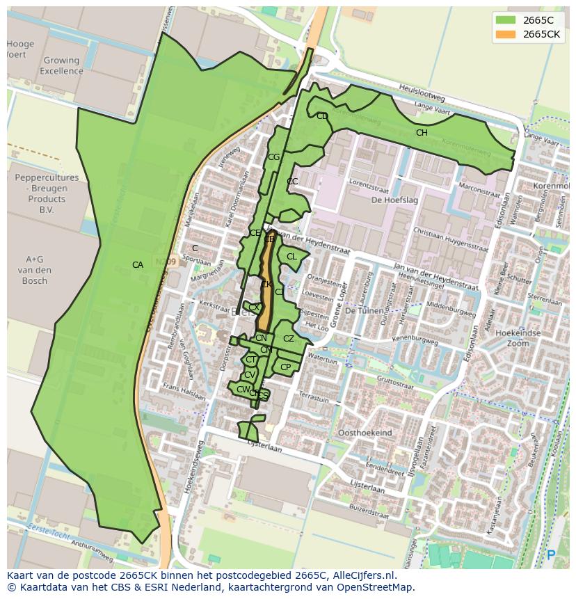 Afbeelding van het postcodegebied 2665 CK op de kaart.