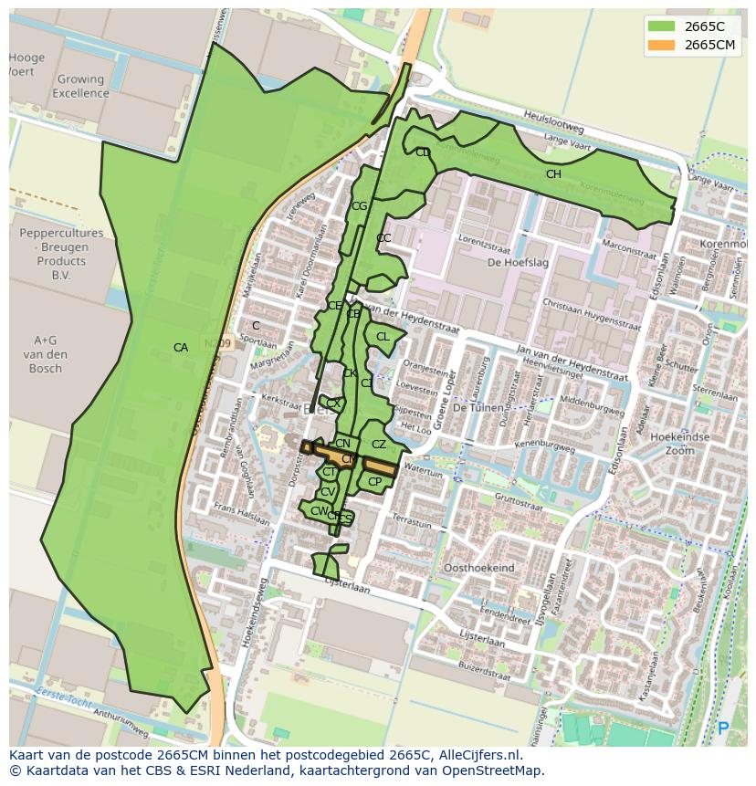 Afbeelding van het postcodegebied 2665 CM op de kaart.