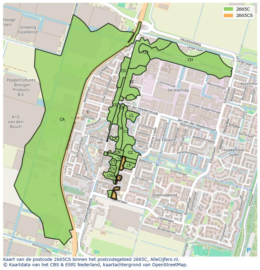 Afbeelding van het postcodegebied 2665 CS op de kaart.