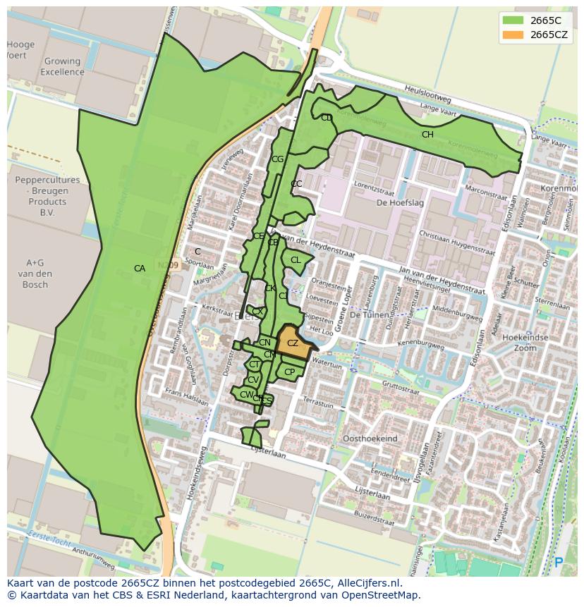 Afbeelding van het postcodegebied 2665 CZ op de kaart.