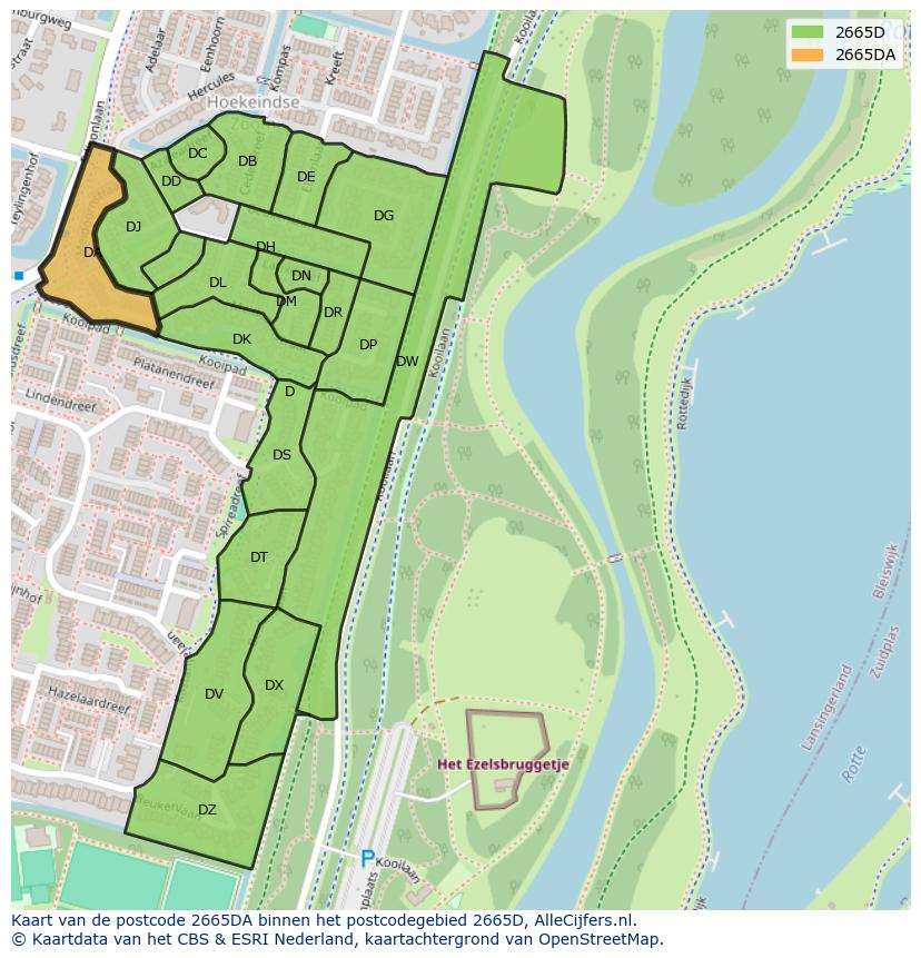 Afbeelding van het postcodegebied 2665 DA op de kaart.