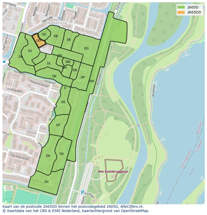 Afbeelding van het postcodegebied 2665 DD op de kaart.