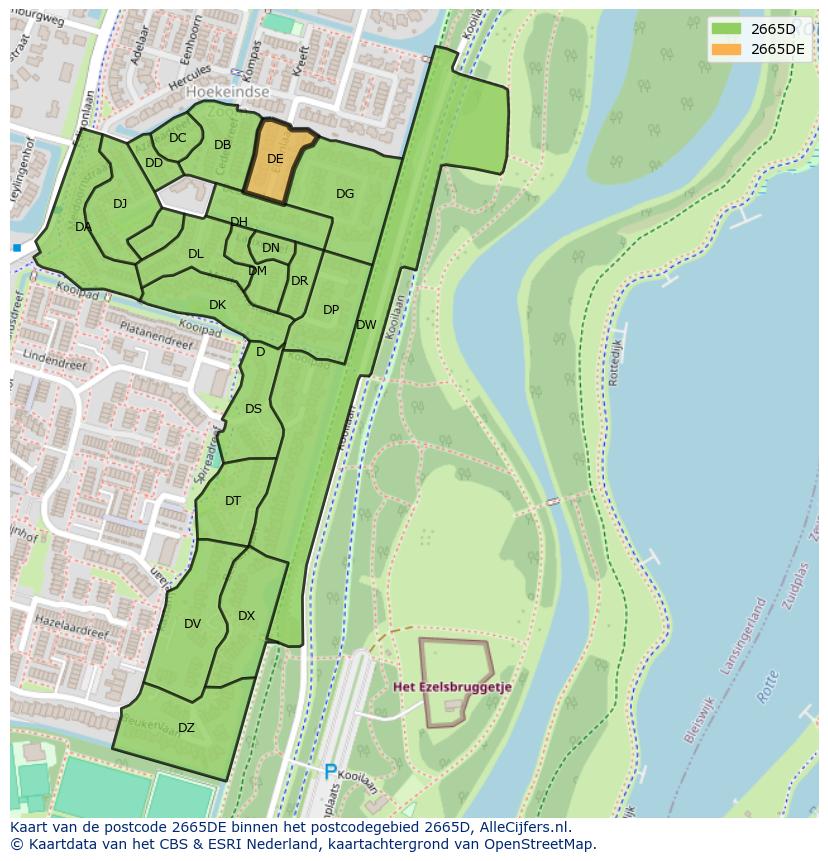 Afbeelding van het postcodegebied 2665 DE op de kaart.