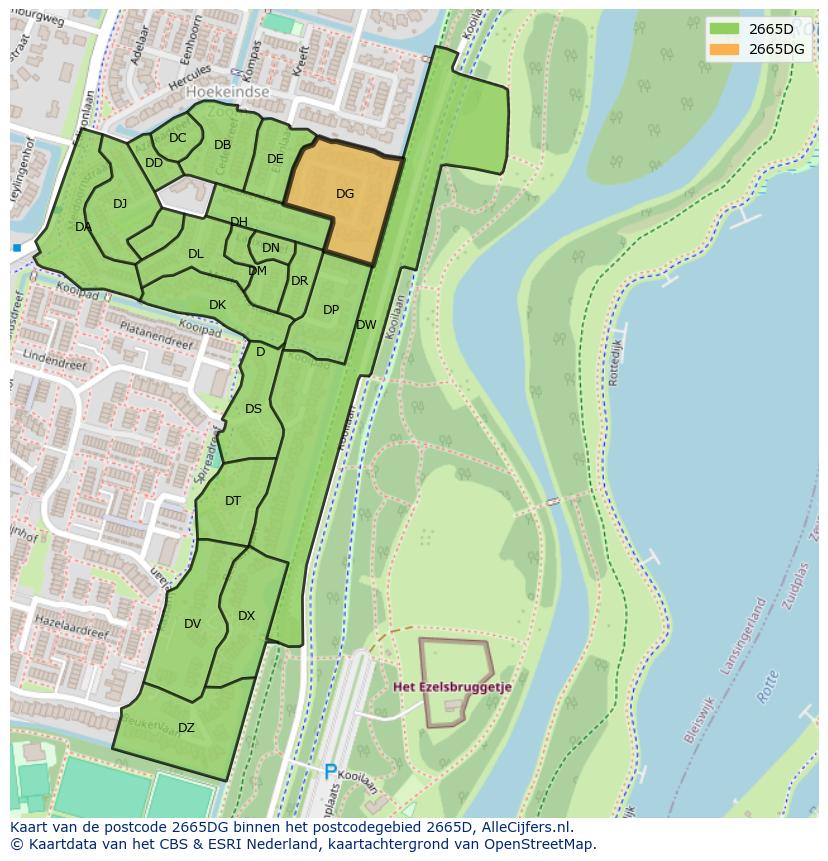 Afbeelding van het postcodegebied 2665 DG op de kaart.