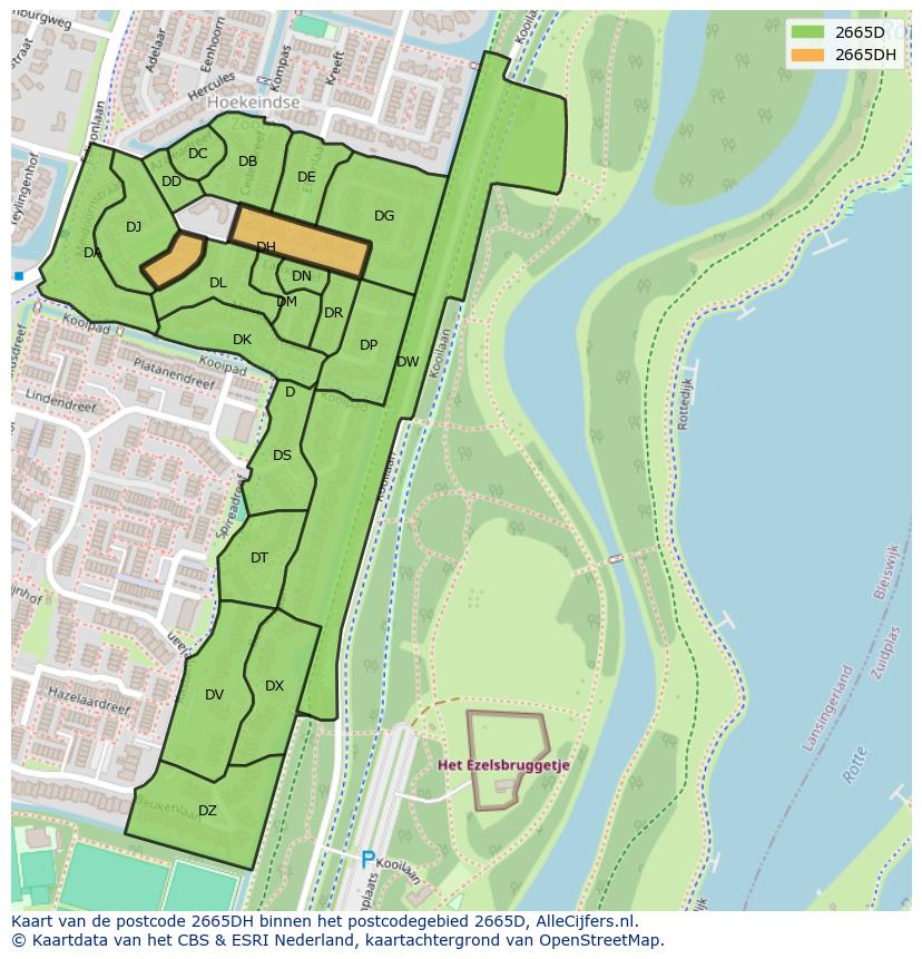 Afbeelding van het postcodegebied 2665 DH op de kaart.