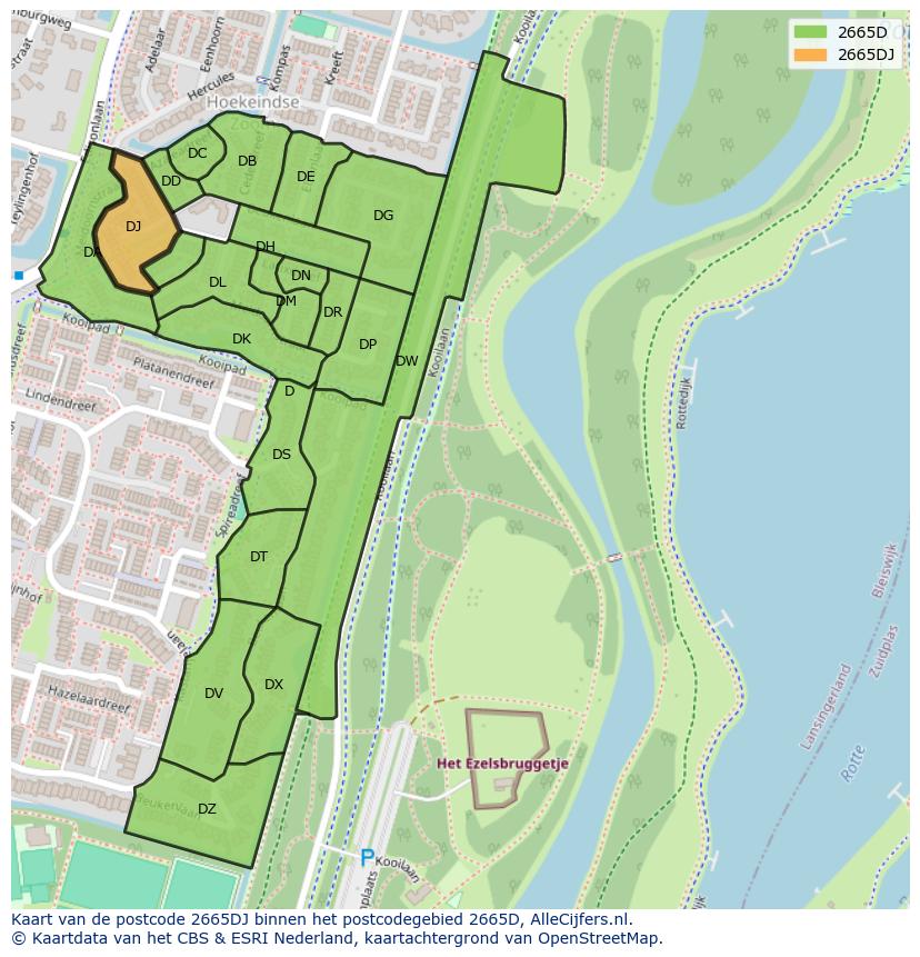 Afbeelding van het postcodegebied 2665 DJ op de kaart.