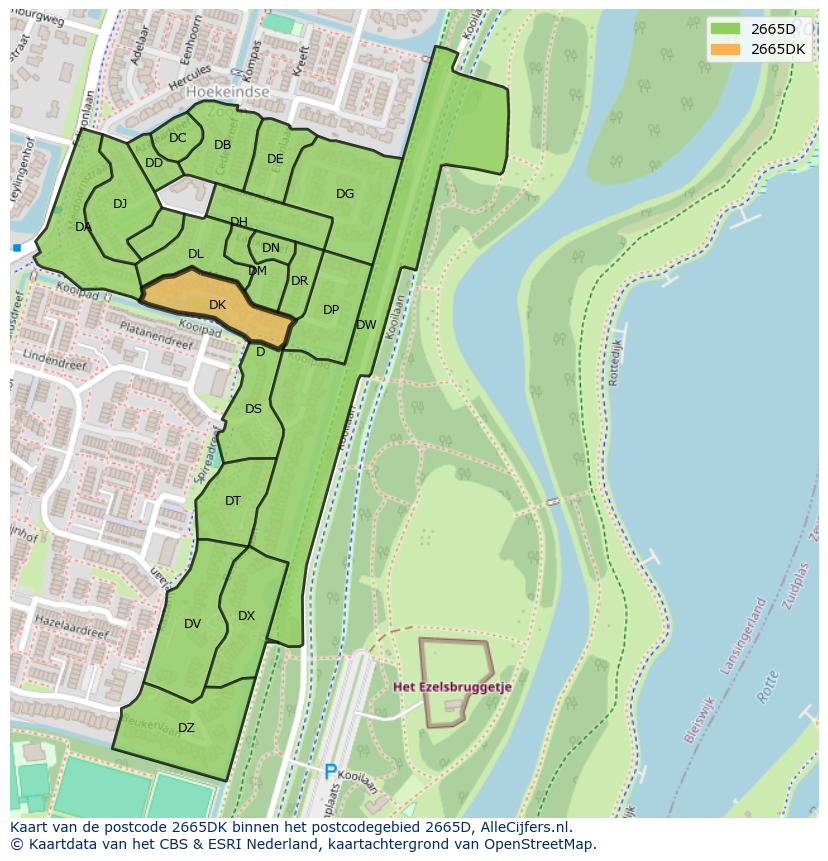 Afbeelding van het postcodegebied 2665 DK op de kaart.