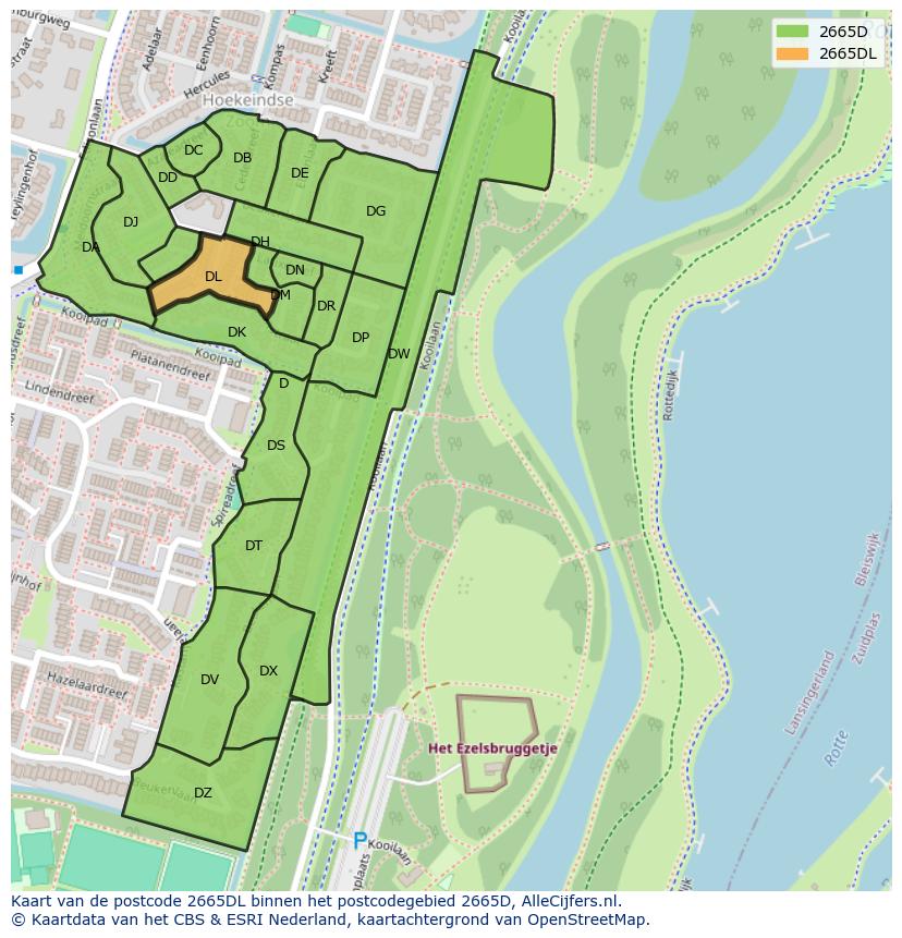 Afbeelding van het postcodegebied 2665 DL op de kaart.